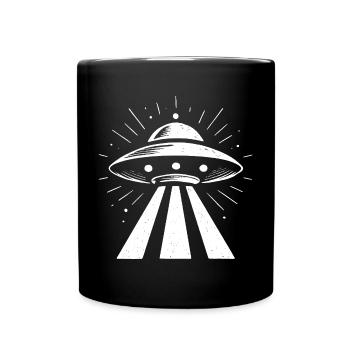 Minimalistische UFO Alien fliegende Untertasse Sil - Tasse einfarbig - Schwarz - Vorne