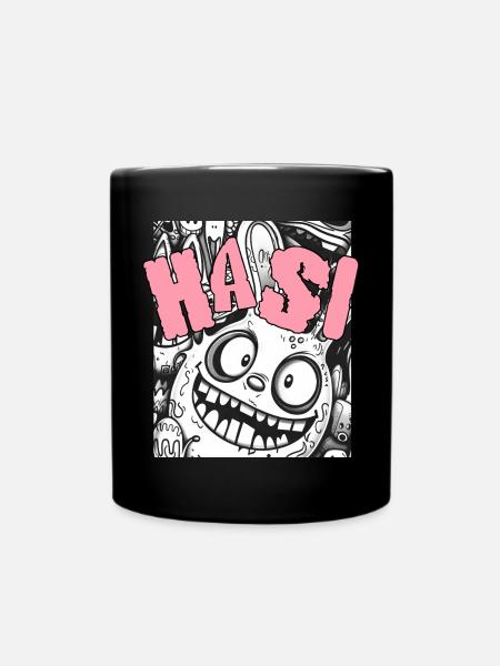 Ausgefallenes Cartoon-Gesicht mit Humor - Tasse einfarbig - Schwarz