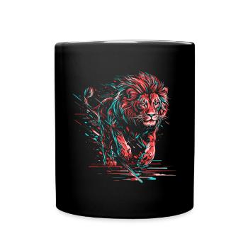 Löwe Neon Löwenkopf Farbenfroh Raubtier Tier Wild - Tasse einfarbig - Schwarz - Vorne
