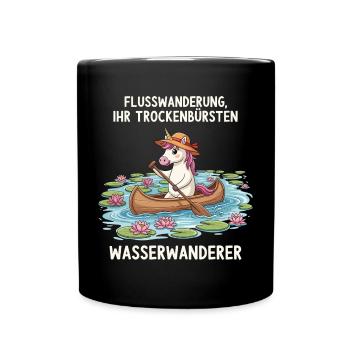 Einhorn Kanufahrt - Tasse einfarbig - Schwarz - Vorne