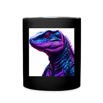 Futuristische Echse in Neonfarben - Tasse einfarbig - Schwarz - Vorne