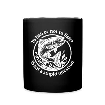 Witziges Fisch-Motiv mit Frage - Tasse einfarbig - Schwarz - Vorne