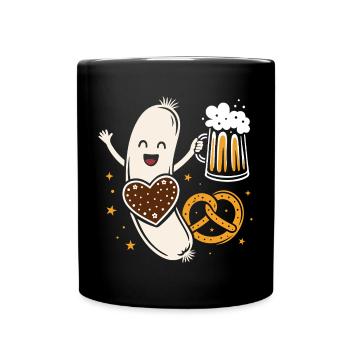 Weißwurst à la bière et bretzel - drôle & bavarois - Mug uni - noir - Devant