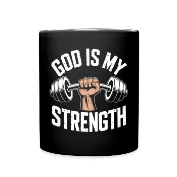 God is my strength! Believing Christian Jesus - Full Colour Mug - black - Front