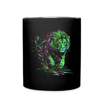 Lion courant Tête de Lion Coloré Prédateur Animal Sauvage - Mug uni - noir - Devant