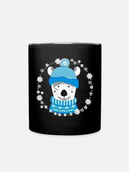 Ours polaire avec un chapeau et un chandail - Mug uni - noir