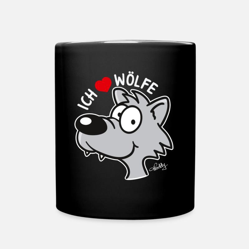 Ich liebe Wölfe - Tasse einfarbig - Schwarz