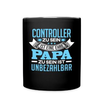 CONTROLLER und Papa - Tasse einfarbig - Schwarz - Vorne