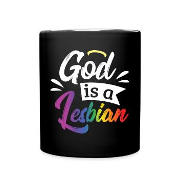 LGBT Gay Pride Lesbian God is a Lesbian - Full Colour Mug - black - Front