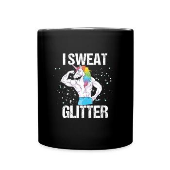 Witziges Einhorn Fitness Gym Glitzer Abs Geschenk - Tasse einfarbig - Schwarz - Vorne