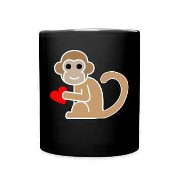 Affe Herz Tierliebe Geschenk Süß Äffchen Primat - Tasse einfarbig - Schwarz - Vorne