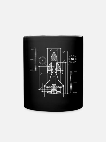 Raumschiff Blaupause | Galaxie Weltall Raumfahrt - Tasse einfarbig - Schwarz