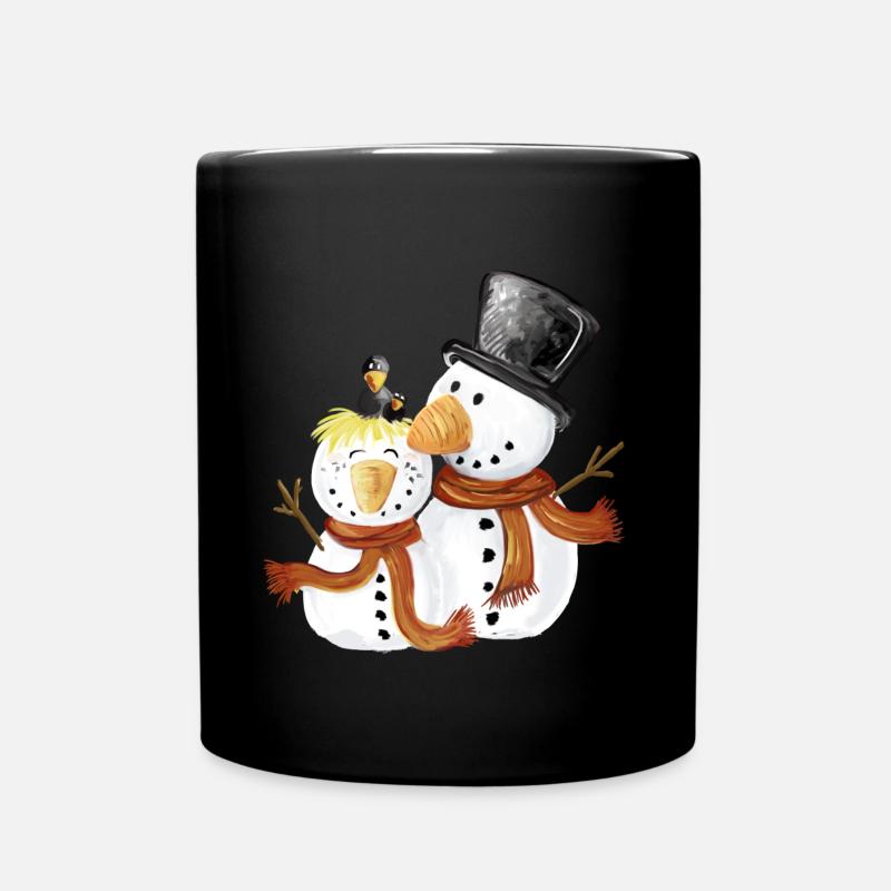 Süße Schneemänner I Weihnachten Winter Geschenk - Tasse einfarbig - Schwarz