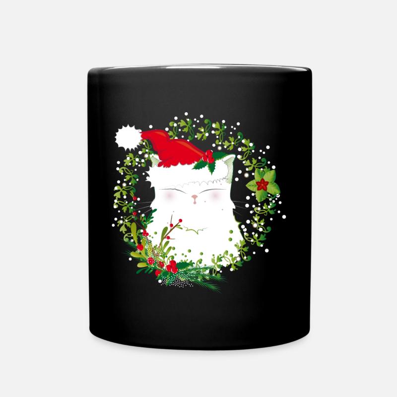 weihnachtliche Katze - Tasse einfarbig - Schwarz