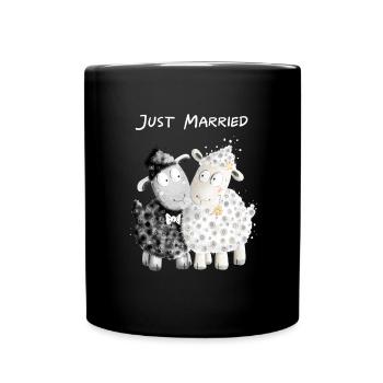 Just Married Schafe Brautpaar I Hochzeit Geschenk - Tasse einfarbig - Schwarz - Vorne