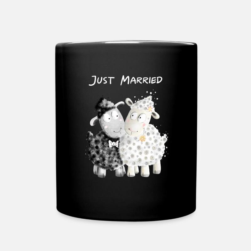 Just Married Sheep Bridal Couple I Wedding Gift - Full Colour Mug - black