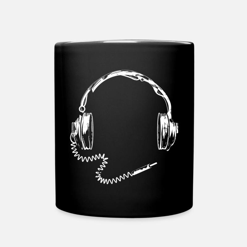 weißer Retro Kopfhörer mit Kabel - Tasse einfarbig - Schwarz