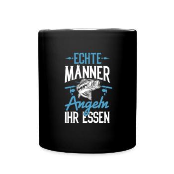 Angler Fischer Echte Männer angeln ihr Essen - Tasse einfarbig - Schwarz - Vorne