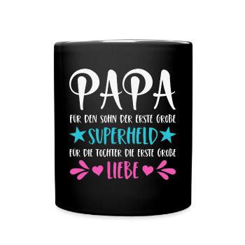 Papa Sohn Superheld Tochter Erste Große Liebe - Tasse einfarbig - Schwarz - Vorne