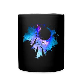 Three Wolves Moon Howling Galaxy Gift Idea - Full Colour Mug - black - Front
