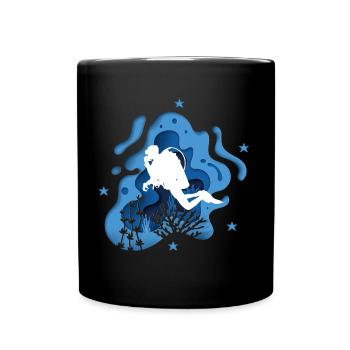 Plongeur plongée scaphandre autonome grotte bleue - Mug uni - noir - Devant