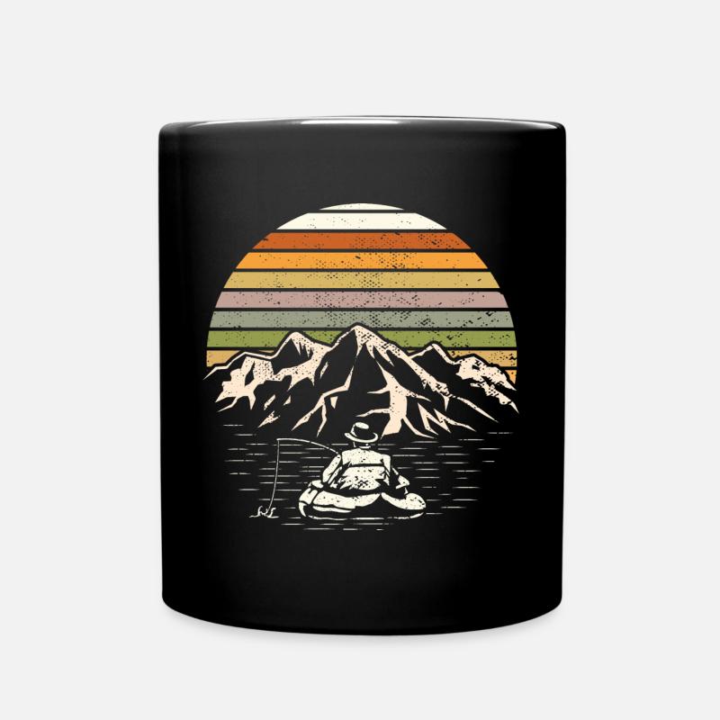 Retro Vintage Sunset Fischer Angelbarsch Geschenk - Tasse einfarbig - Schwarz