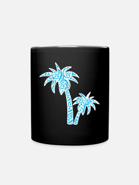 Tropic Wave Abstract Palm Design - Full Colour Mug - black