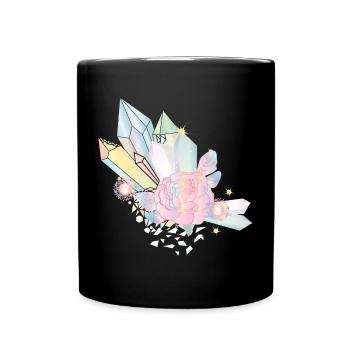 iridescent crystals with elven wings and rose - Full Colour Mug - black - Front