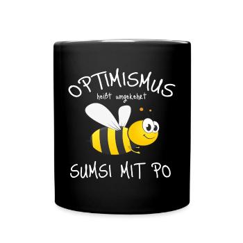 Optimistischer Bienen-Charme - Tasse einfarbig - Schwarz - Vorne