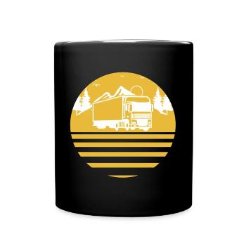 LKW Fahrer Truck Lastwagen Gold Kreis - Tasse einfarbig - Schwarz - Vorne