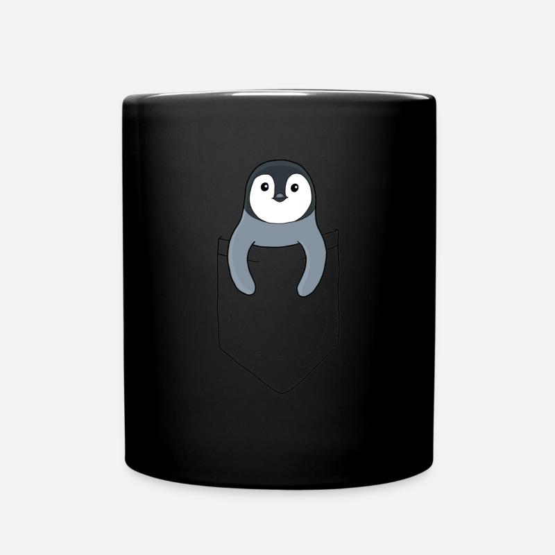 Pinguin in der Brusttasche - Tasse einfarbig - Schwarz