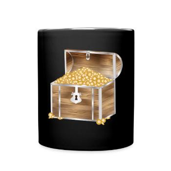 Coffre au trésor en bois rempli de pièces d’or - Mug uni - noir - Devant