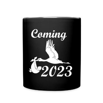 Bébé arrive en 2023, cigogne apporte 2023 bébé - Mug uni - noir - Devant