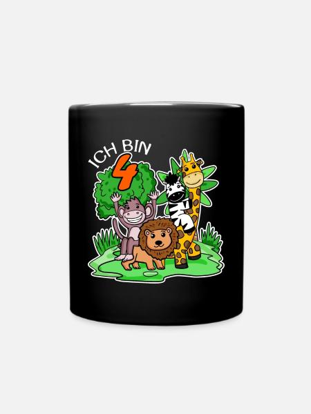 4. Geburtstag - Ich bin 4 - Tiere Wildnis - Tasse einfarbig - Schwarz