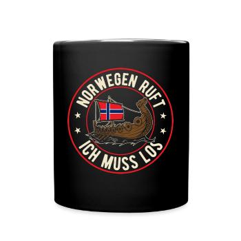 Norwegen ruft Wikinger Flagge Skandinavien - Tasse einfarbig - Schwarz - Vorne