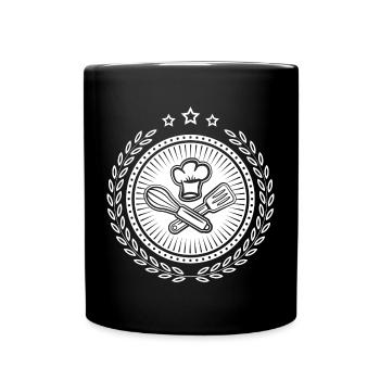 Kochmütze mit Lorbeerkranz & Sterne für Köche - Tasse einfarbig - Schwarz - Vorne