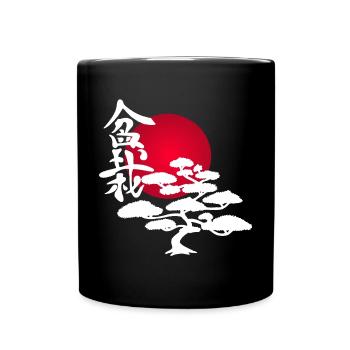 Weißer Baum und rote Sonne - Tasse einfarbig - Schwarz - Vorne
