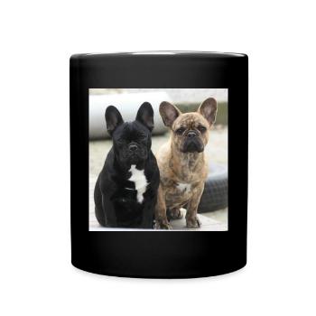 Zwei Französische Bulldoggen - Tasse einfarbig - Schwarz - Vorne