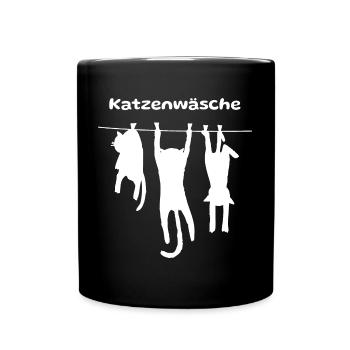 Lustige Katzen an der Wäscheleine - Tasse einfarbig - Schwarz - Vorne