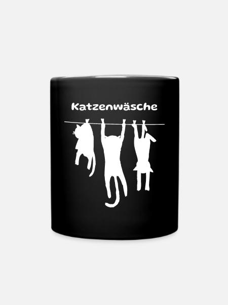 Lustige Katzen an der Wäscheleine - Tasse einfarbig - Schwarz