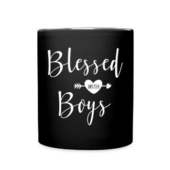 Gesegnet mit Jungen für Mama von Son Mothers Day - Tasse einfarbig - Schwarz - Vorne