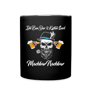 2 Kisten sind machbar Totenkopf Trachten Bier - Tasse einfarbig - Schwarz - Vorne