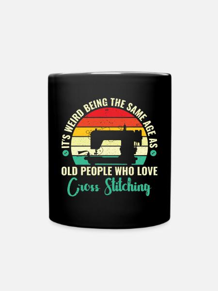 Passion Sewing Joke Grandma Mom Old - Full Colour Mug - black
