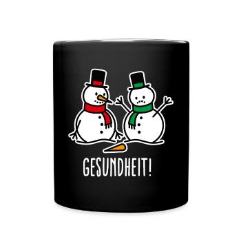 Gesundheit! lustige Schneemann Cartoon Weihnachten - Tasse einfarbig - Schwarz - Vorne