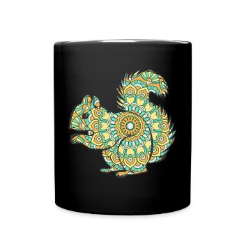 Mandala Eichhörnchen Geometrisches Muster Kunst - Tasse einfarbig - Schwarz - Vorne