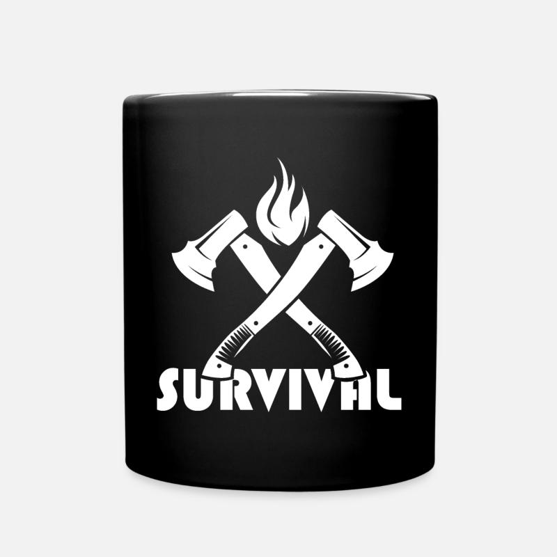 survival Axt Holz Feuer Holzfäller Symbol Logo - Tasse einfarbig - Schwarz