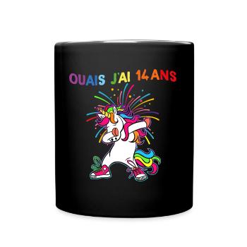 Licorne Ouais J'Ai 14 Ans Humour Anniversaire 14 - Mug uni - noir - Devant