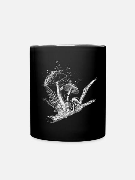 composition dessinée champignons forestiers, graminées et branches - Mug uni - noir