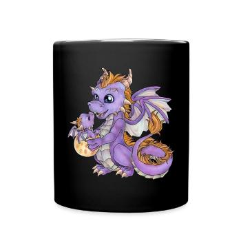 Niedliche Drachenmama mit Baby Drache Geschenkidee - Tasse einfarbig - Schwarz - Vorne
