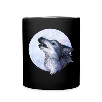 Mystischer Heulender Wolf Geschenk Handgemalt - Tasse einfarbig - Schwarz - Vorne